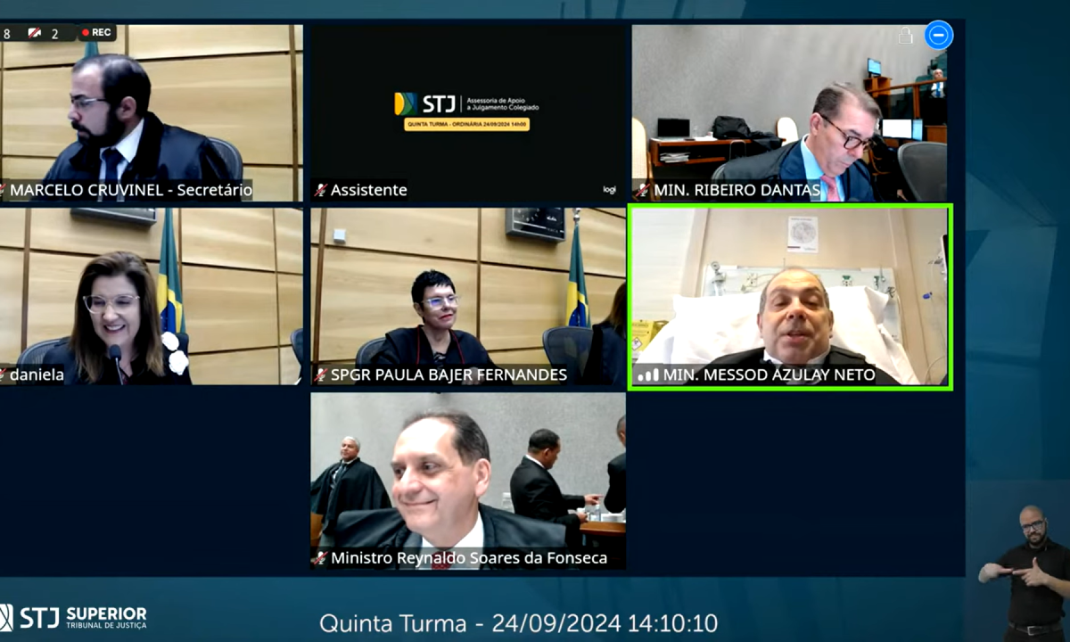 Juiz do Superior Tribunal de Justiça comparece a reunião enquanto está hospitalizado.